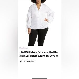 HARSHMAN Vivona Ruffle Sleeve Tunic Shirt in White Large 280 Retail
